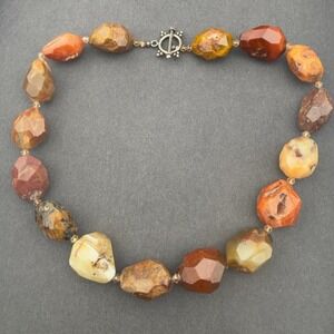 Carnelian Agate Chunky Necklace Faceted Gemstone Nugget‎ Artisan Toggle Clasp